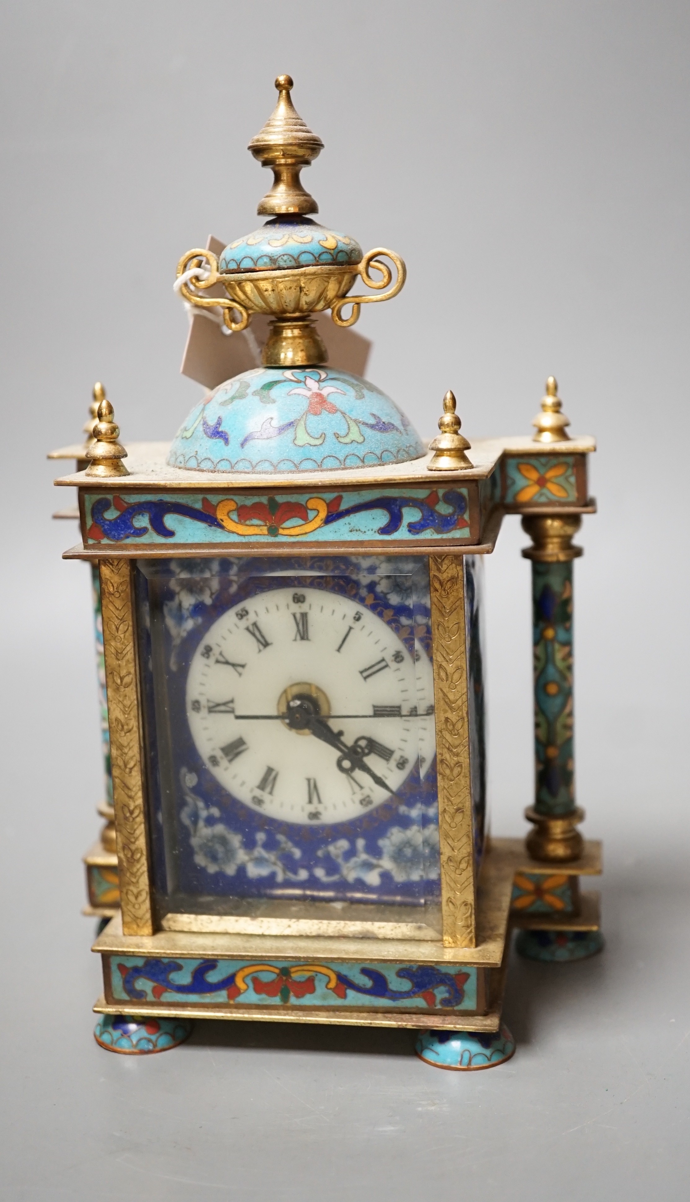 A cloisonné enamel mantel clock, with quartz movement, 22cm